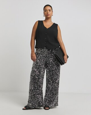 Gunmetal Wide Leg Sequin Trousers | Simply Be | Simply Be (UK)