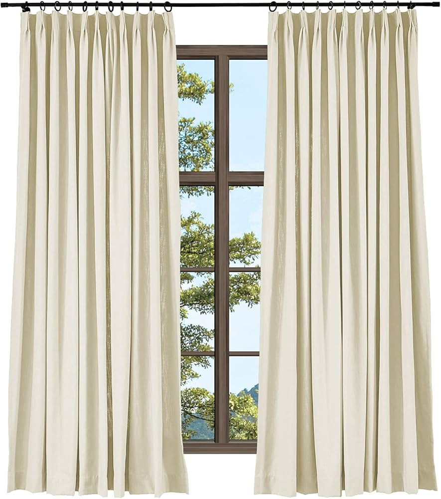 TWOPAGES Pinch Pleat Cotton Linen Textured Curtain 52W x 90L Inch, Room Darkening Privacy Added D... | Amazon (US)