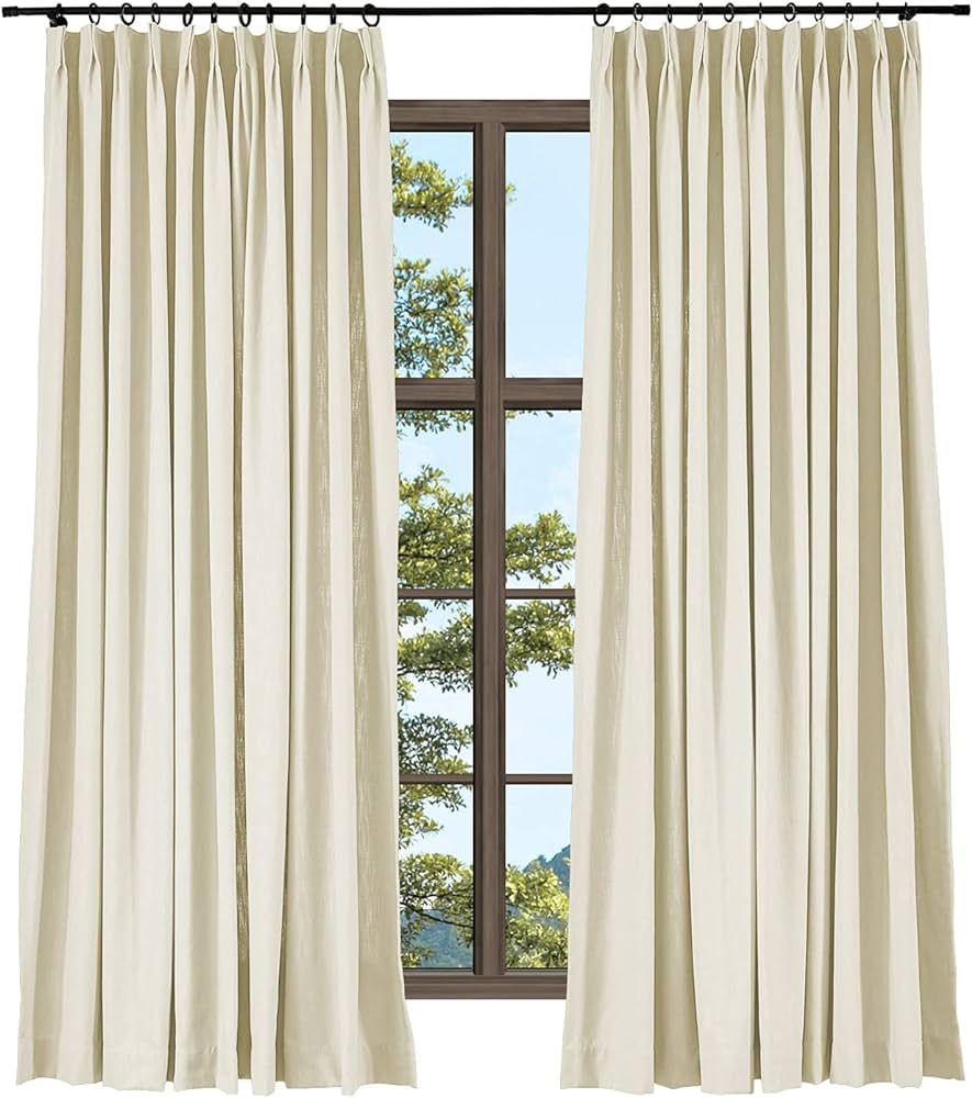 TWOPAGES Pinch Pleat Cotton Linen Textured Curtain 52W x 90L Inch, Room Darkening Privacy Added D... | Amazon (US)