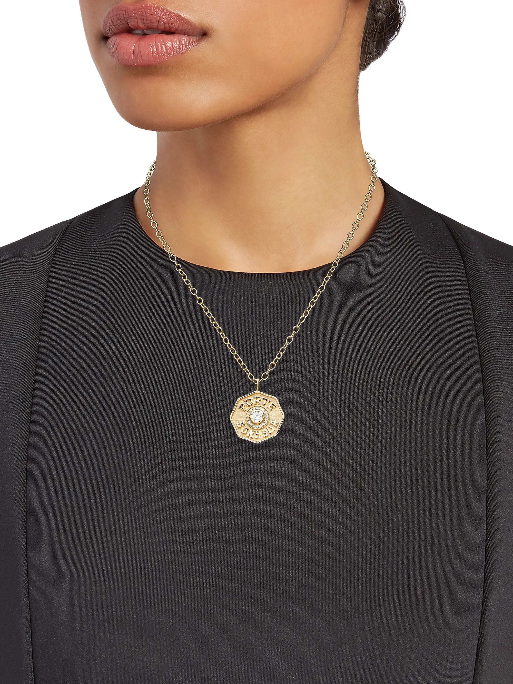 Je Porte Bonheur 14K Yellow Gold & 0.18 TCW Diamond Large Pendant Necklace | Saks Fifth Avenue
