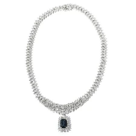 925 Sterling Silver Rhodium Plated Cushion Blue White Topaz Cluster Necklace Jewelry for Women 18""  | Walmart (US)