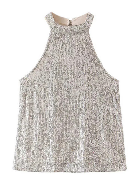'Mia' Halter-neck Sequin Sleeveless Top | Goodnight Macaroon