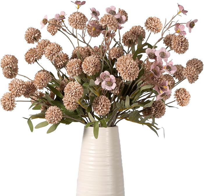 Mixed 10 Pcs Artificial Pompon Mum Set-8 Chrysanthemum & 2 Rose Red Daisy, Brown Silk Faux Flower... | Amazon (US)