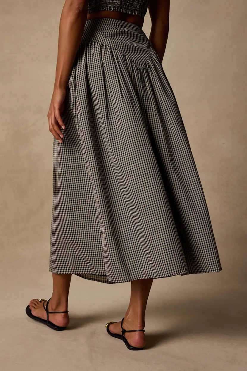 Starling Black Gingham High-Rise Midi Skirt | Lulus