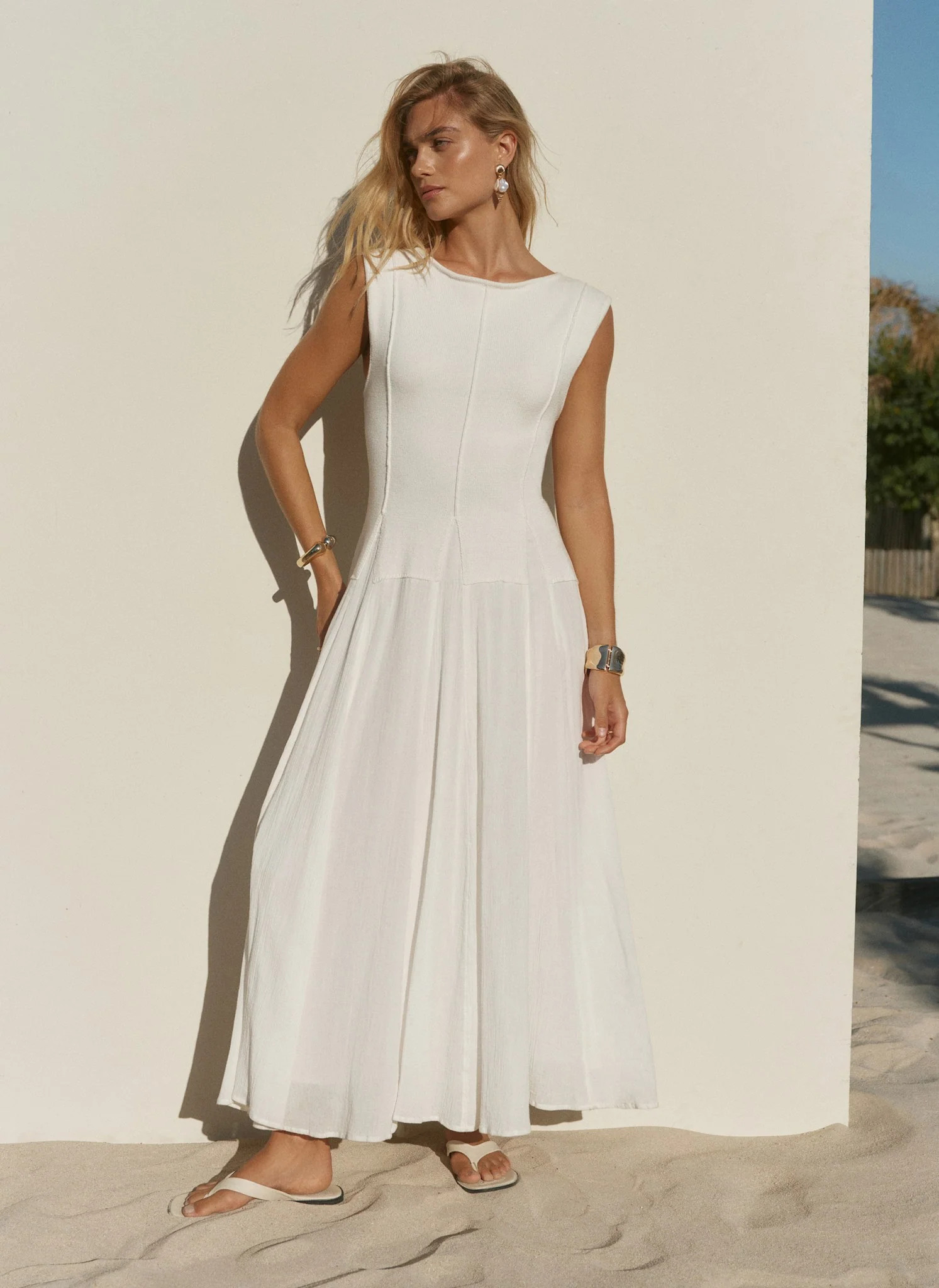 Cream Cotton Blend Drop Waist Maxi Dress | Mint Velvet