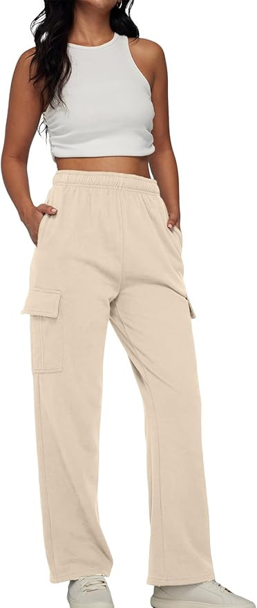 AUTOMET Womens Cargo Sweatpants Casual Baggy Fleece High Waisted Joggers Pants | Amazon (US)
