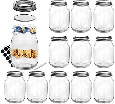 SXUDA 16 oz Mason Jars with Silver Lids and Bands Regular Mouth Canning Jars for Jam, Honey, Jell... | Amazon (US)