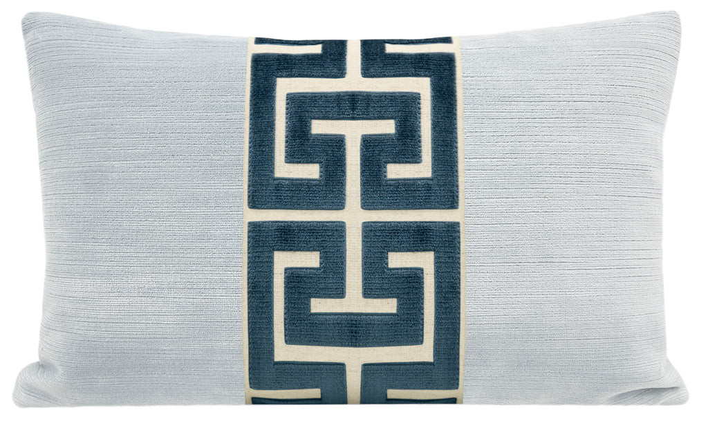 THE LITTLE LUMBAR :: STRIE VELVET // MIST + NAVY BLUE GREEK TRIM | LITTLE DESIGN COMPANY