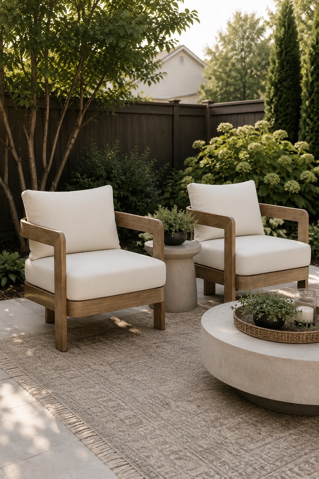 I love these chairs 😍 The warm wood frame and clean, transitional design make them feel elevated, while the deep cushions look incredibly comfortable. Such a beautiful option for creating a cozy outdoor seating area.

#LTKHome #LTKSaleAlert
