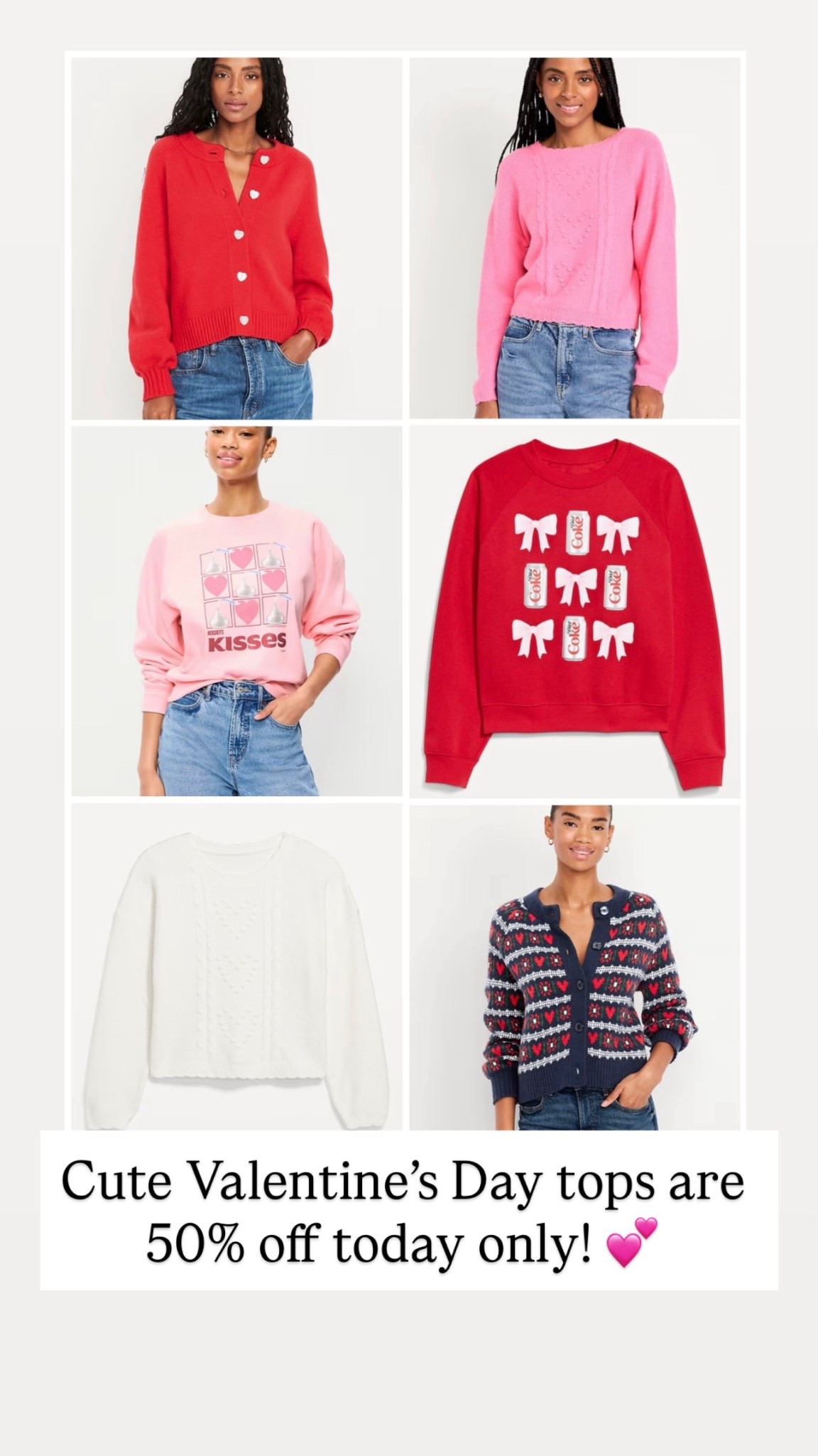 Old navy Valentine’s Day tops are 50% off today only!