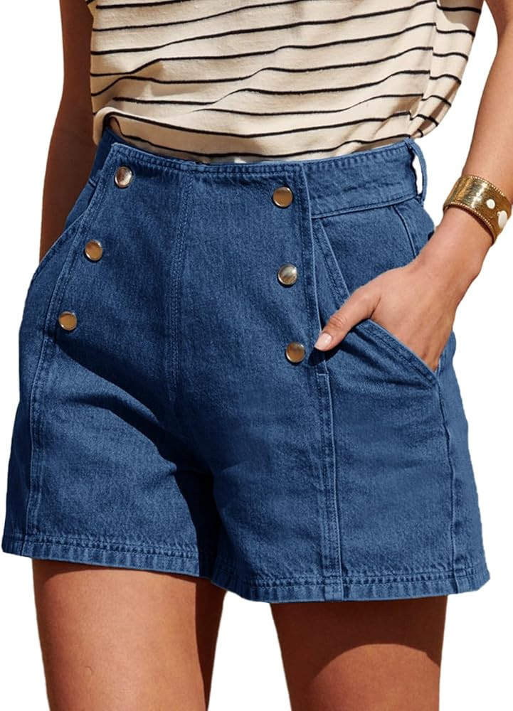 Cicy Bell Womens High Waisted Jean Shorts Summer Baggy Stretchy Vintage Double Breasted Denim Sho... | Amazon (US)