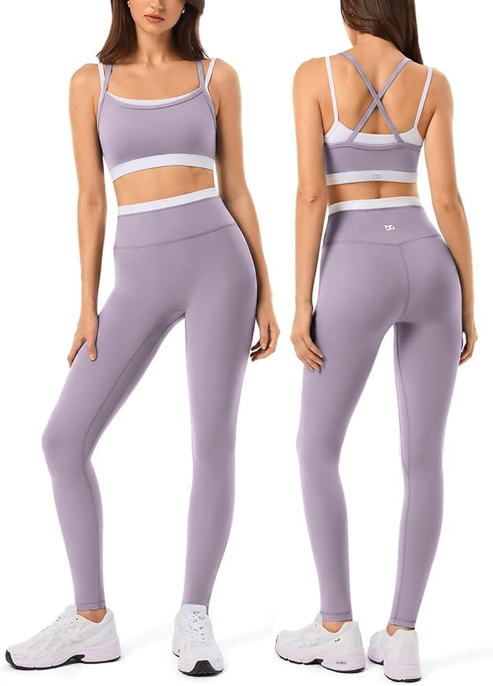 2 Pieces Workout Sets for Women,Seamless Yoga Leggings with Padded Sports Bras,Athletic Matching ... | Amazon (US)