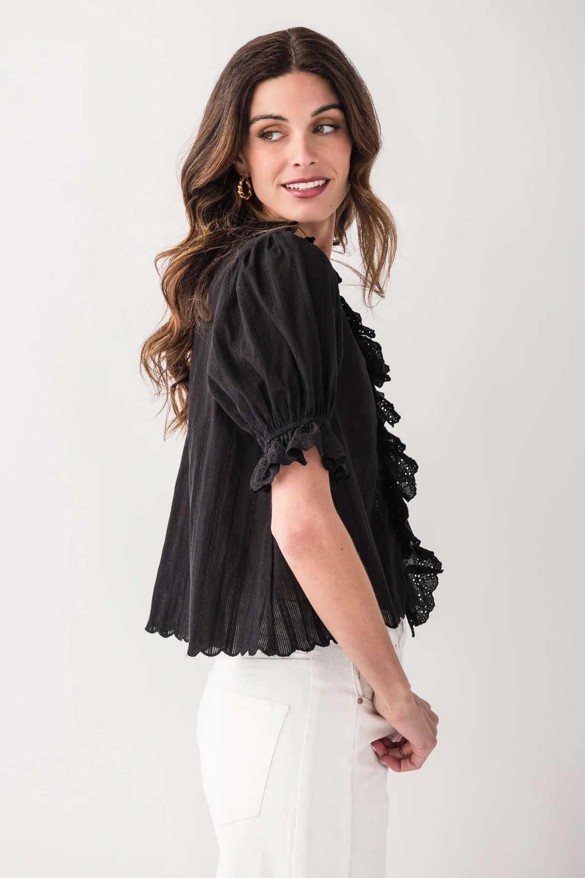 Raisonnel V-Neck Ruffle Blouse | Social Threads