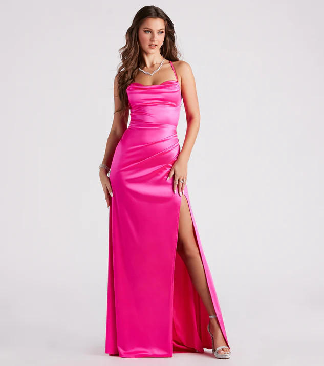 Melinda Formal Satin Lace-Up Mermaid Dress | Windsor Stores