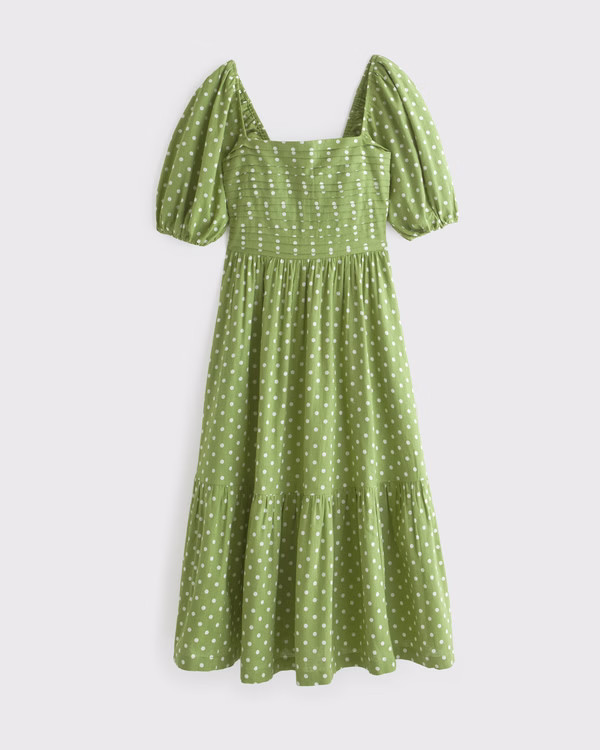 The A&F Emerson Linen-Blend Puff Sleeve Midi Dress | Abercrombie & Fitch (US)
