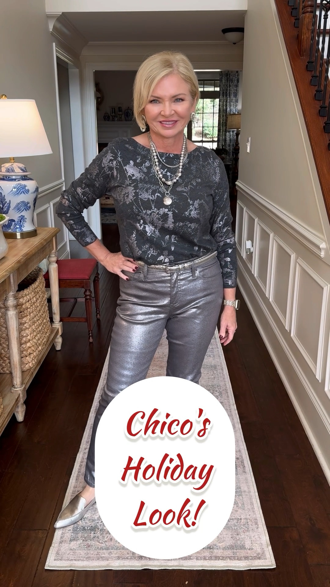 Holiday outfits don't have to be red & green! These shades of gray & silver are a fit for any holiday event & beyond!  I'm wearing a Small top, 0 Reg pants and shoes fit TTS.  

#makingspiritsbright
#chicospartner
#lovechicos

Holiday outfit
Party outfit
Casual holiday outfit
Comfy 
Petite
Over 50

#LTKWatchNow #LTKHoliday #LTKStyleTip