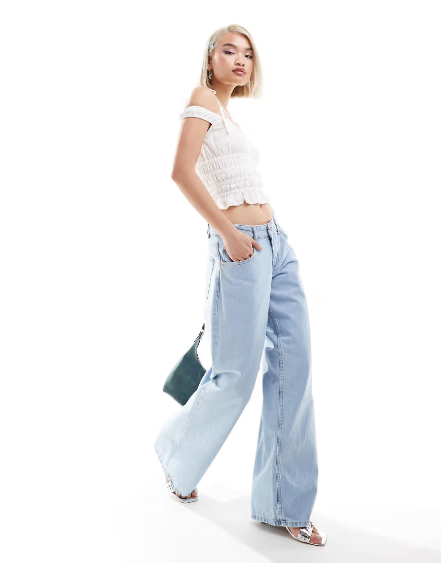 Motel roomy wide leg low rise jeans in light wash blue | ASOS (Global)
