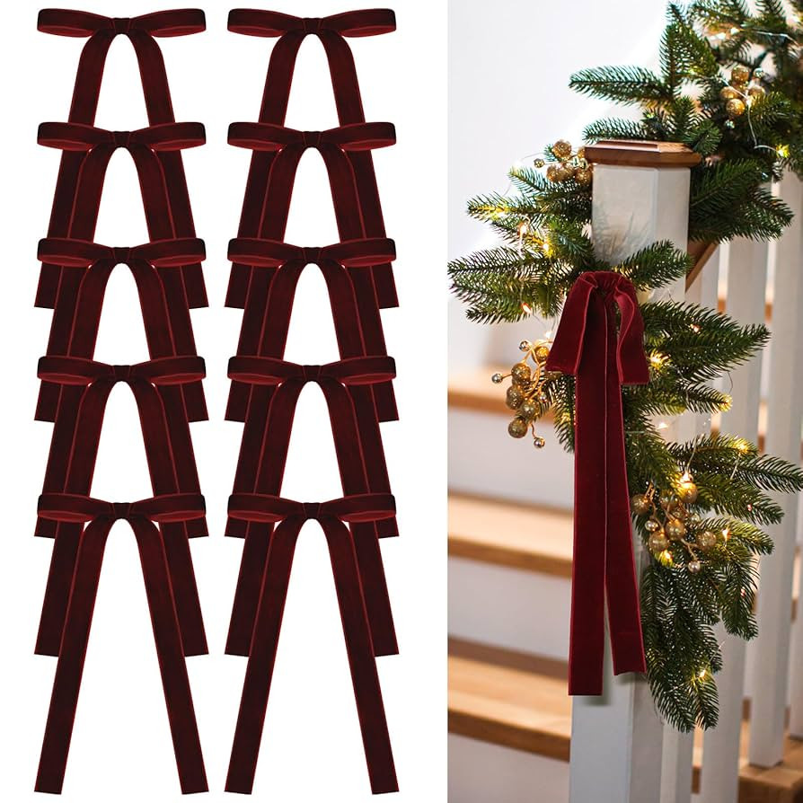 24 Pcs Velvet Bows Christmas Tree Ornaments Vintage Velvet Ribbon Bows for Tree Garland Wreath In... | Amazon (US)