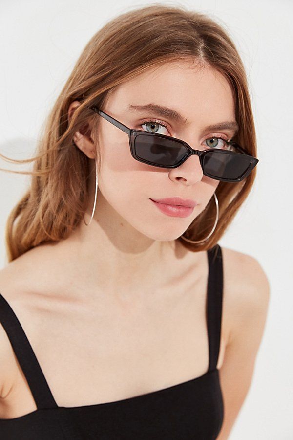 Gigi Slim Rectangle Sunglasses - Black at Urban Outfitters | Urban Outfitters (US and RoW)
