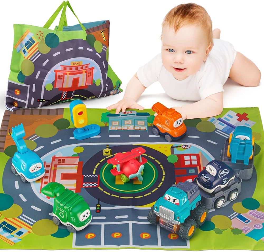 ALASOU Baby Truck Car Toy with Tractor-Trailor and Playmat/Storage Bag(6 Sets)|Baby Toys 12-18 Mo... | Amazon (US)