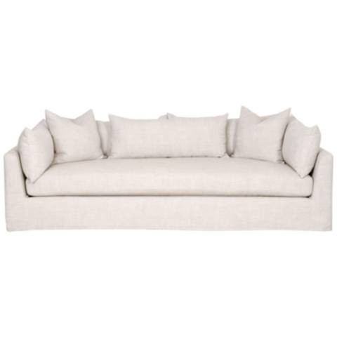 Haven 96" Lounge Slipcover Sofa, Bisque, Espresso | Lamps Plus