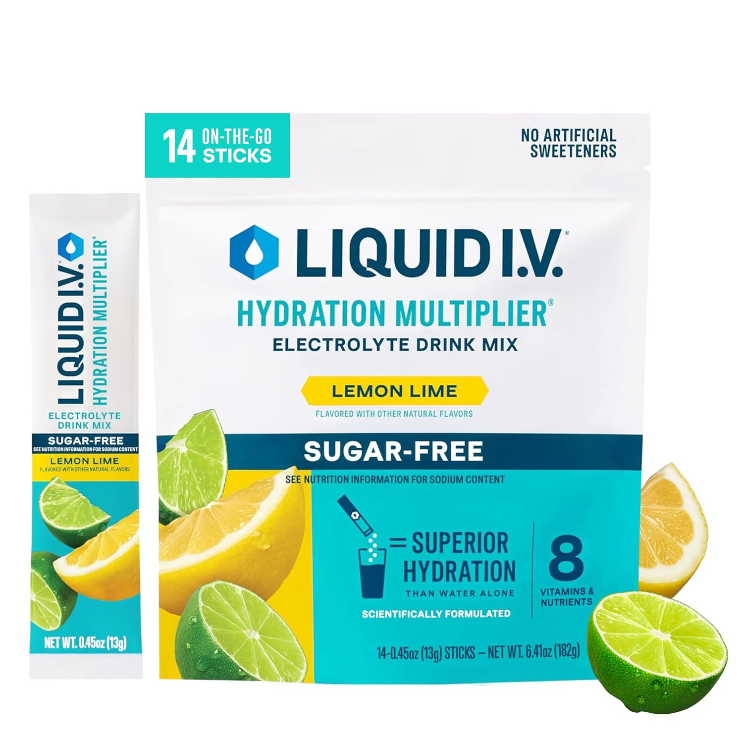 Liquid I.V. Sugar Free Hydration Electrolytes, Lemon Lime, 14 Count | Amazon (US)