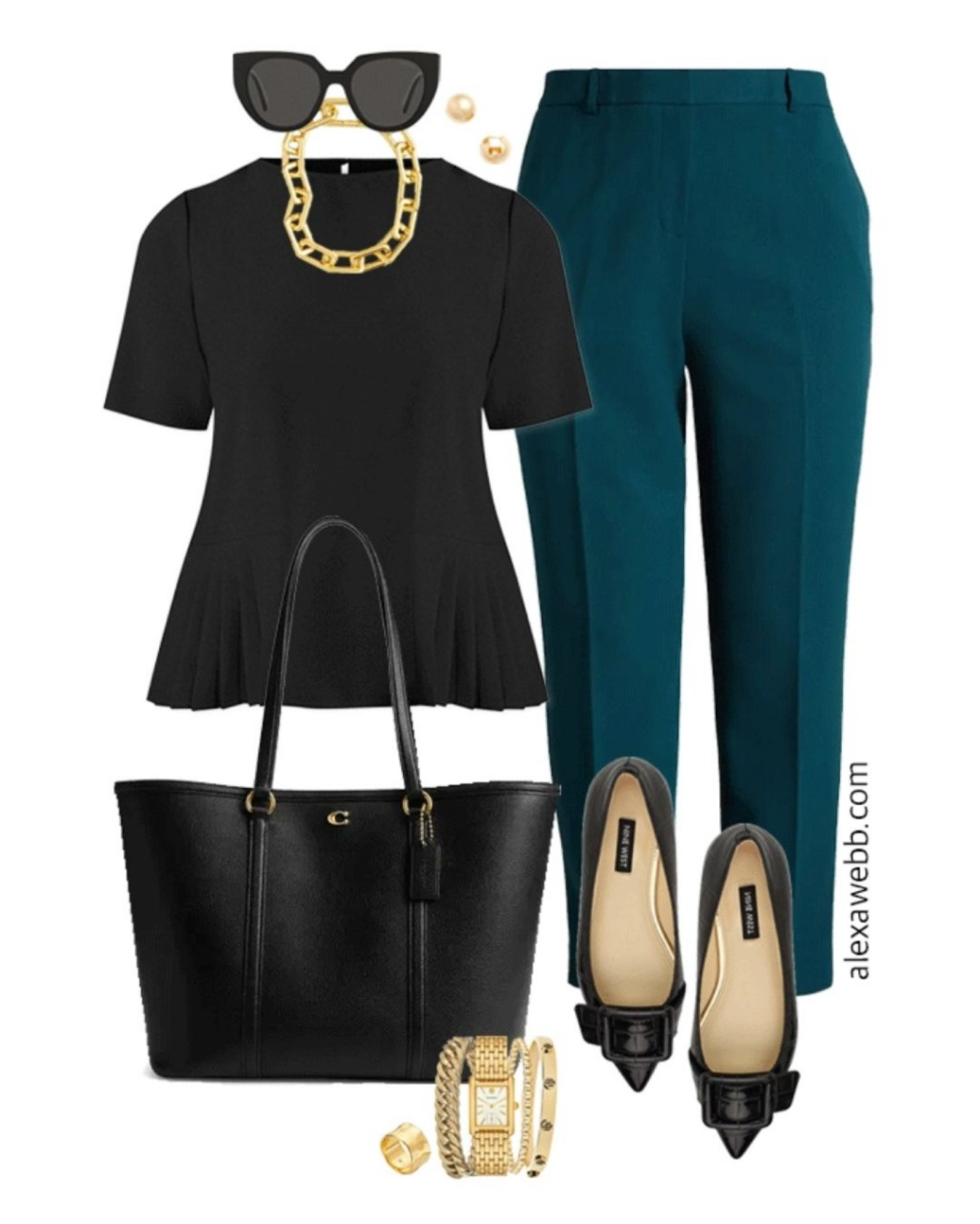 Plus size fall business casual work capsule wardrobe with black top, teal pants and black flats. Alexa Webb 

#LTKStyleTip #LTKPlusSize #LTKWorkwear