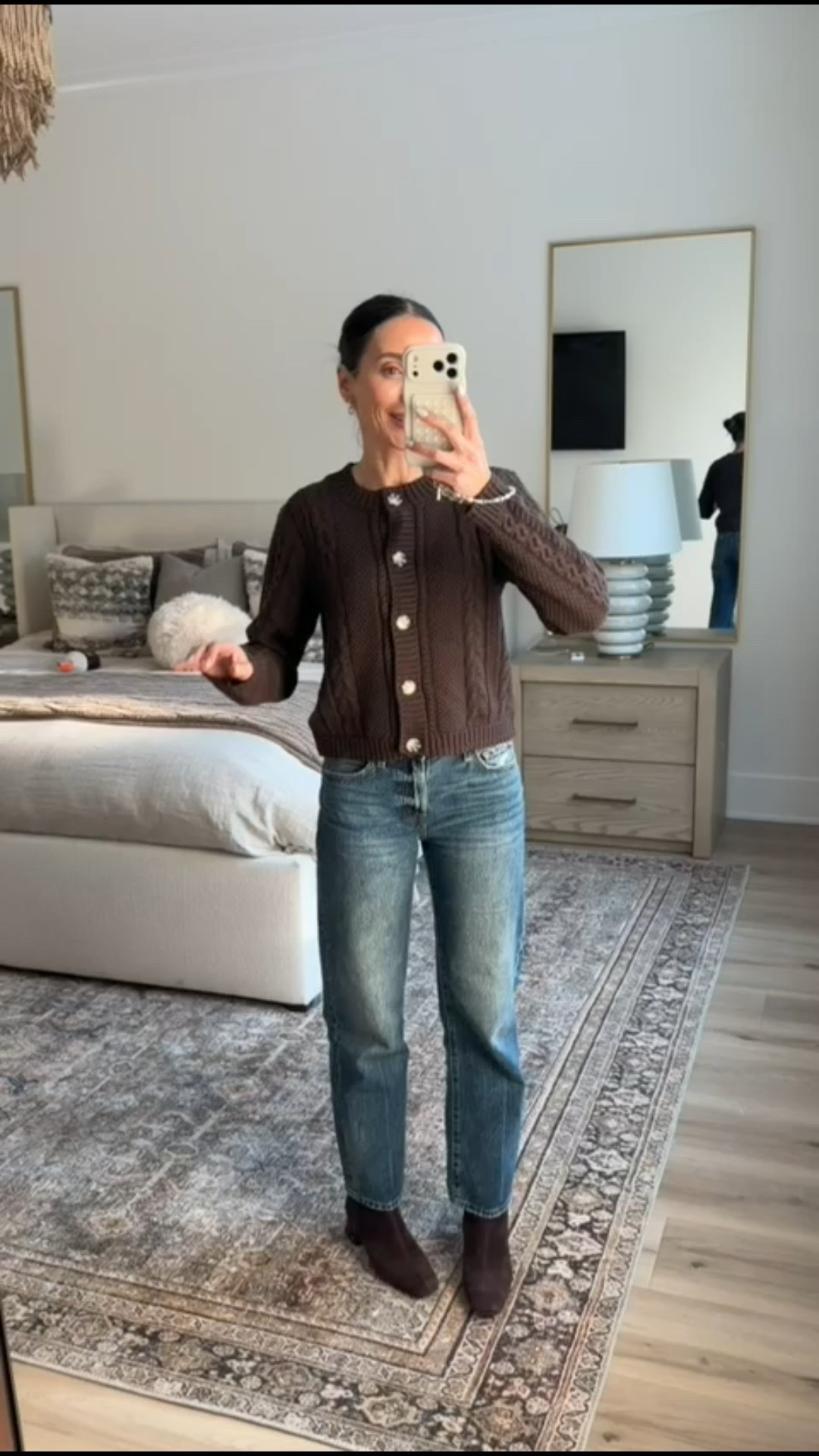 Cute cable cardigan from Target, winter outfit ideas, chocolate brown, annabrstyle.

#LTKFindsUnder100 #LTKOver40 #LTKFindsUnder50