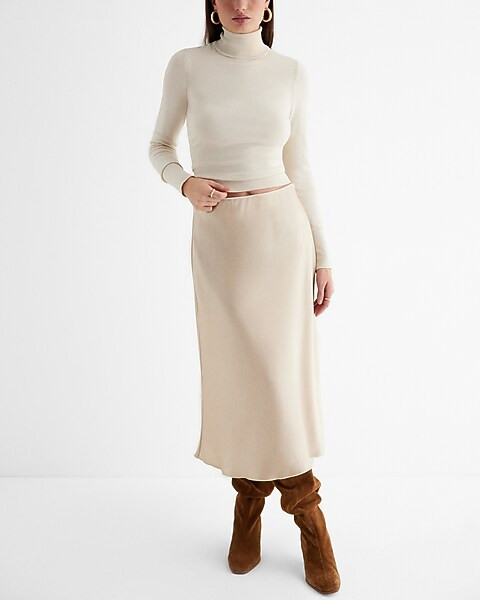 High Waisted Satin Midi Skirt | Express