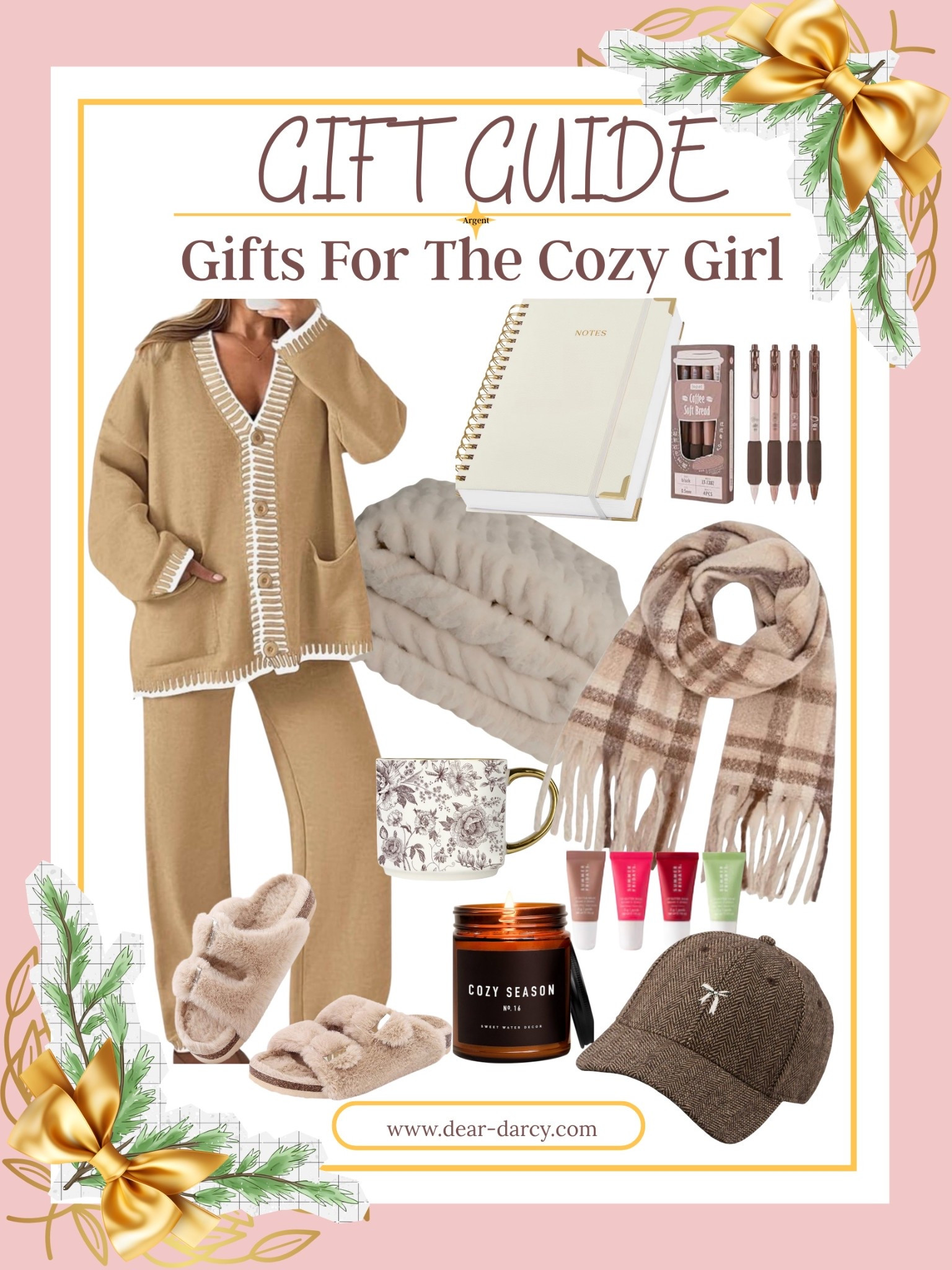 Gift Guide
For the cozy Girl 

The coziest and super soft lounge set- perfect for lounge days, travel and after surgery, easy to wear and change out of! 
Tts
Comes in several colors 

Cozy soft blanket,
Really cute and soft scarf 

Great fuzzy slippers on trend 
Other color options 

A great not pad/ journal and fun pens 

Every cozy girl wants a yummy candle  and a cute mug 

Summer Friday lip minis 

Love the tweed with bow baseball cap 

#LTKFindsUnder50 #LTKStyleTip #LTKGiftGuide