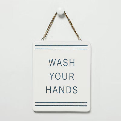 'Wash Your Hands' Stoneware Wall Sign Blue/Cream - Hearth & Hand™ with Magnolia | Target