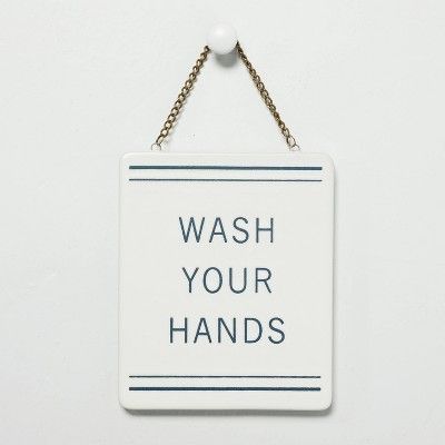 'Wash Your Hands' Stoneware Wall Sign Blue/Cream - Hearth & Hand™ with Magnolia | Target