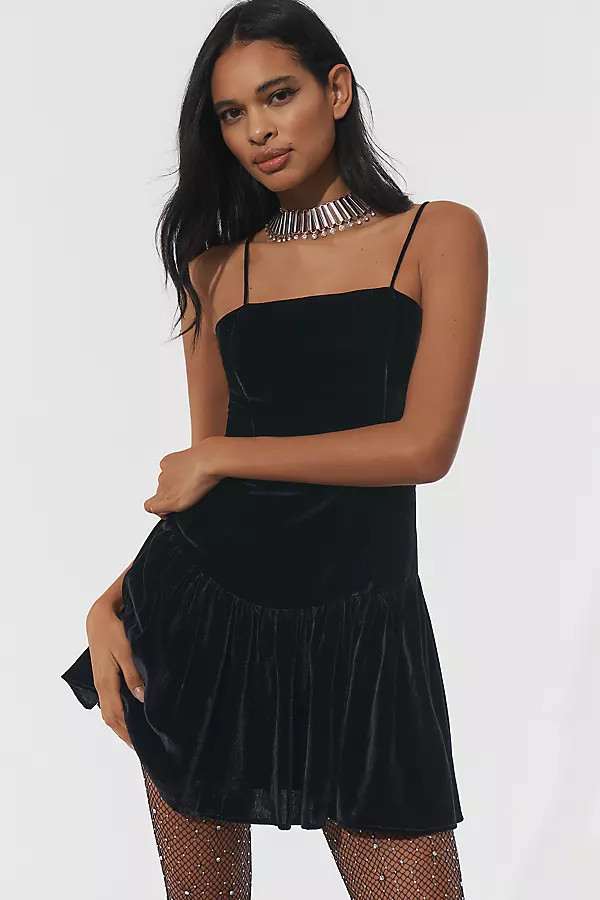 Maeve Drop-Waist Velvet Mini Dress | Anthropologie (US)