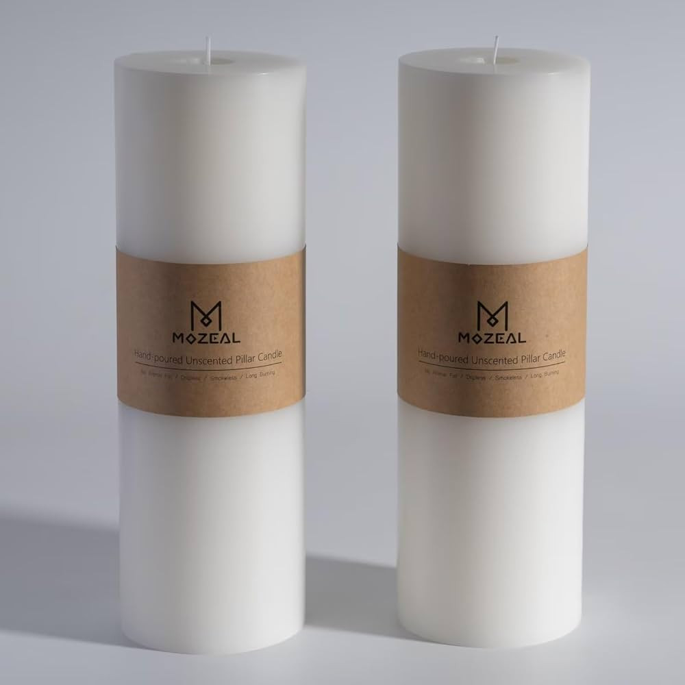 Amazon.com: MOZEAL 4" x 12" Extra-Large White Pillar Candles (Set of 2), Unscented,Dripless, Smok... | Amazon (US)