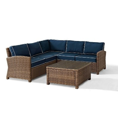 Crosley 4pc Bradenton Steel Outdoor Patio Sectional Sofa Furniture Set Navy: UV-Resistant, Removable Cushions, Tempered Glass Table | Target