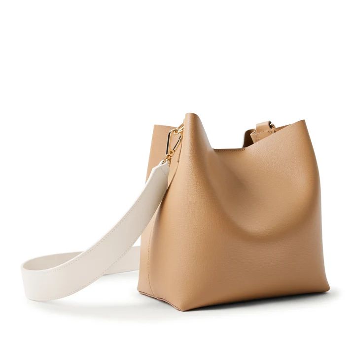 Elizabeth Small Crossbody Bucket Bag | Italian Tan & Ivory Tan | Leatherology