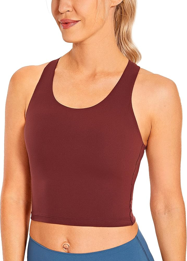 CRZ YOGA Women's Longline Cropped Sports Bra High Neck Light Support Cami Tank Tops Wirefree Padd... | Amazon (US)