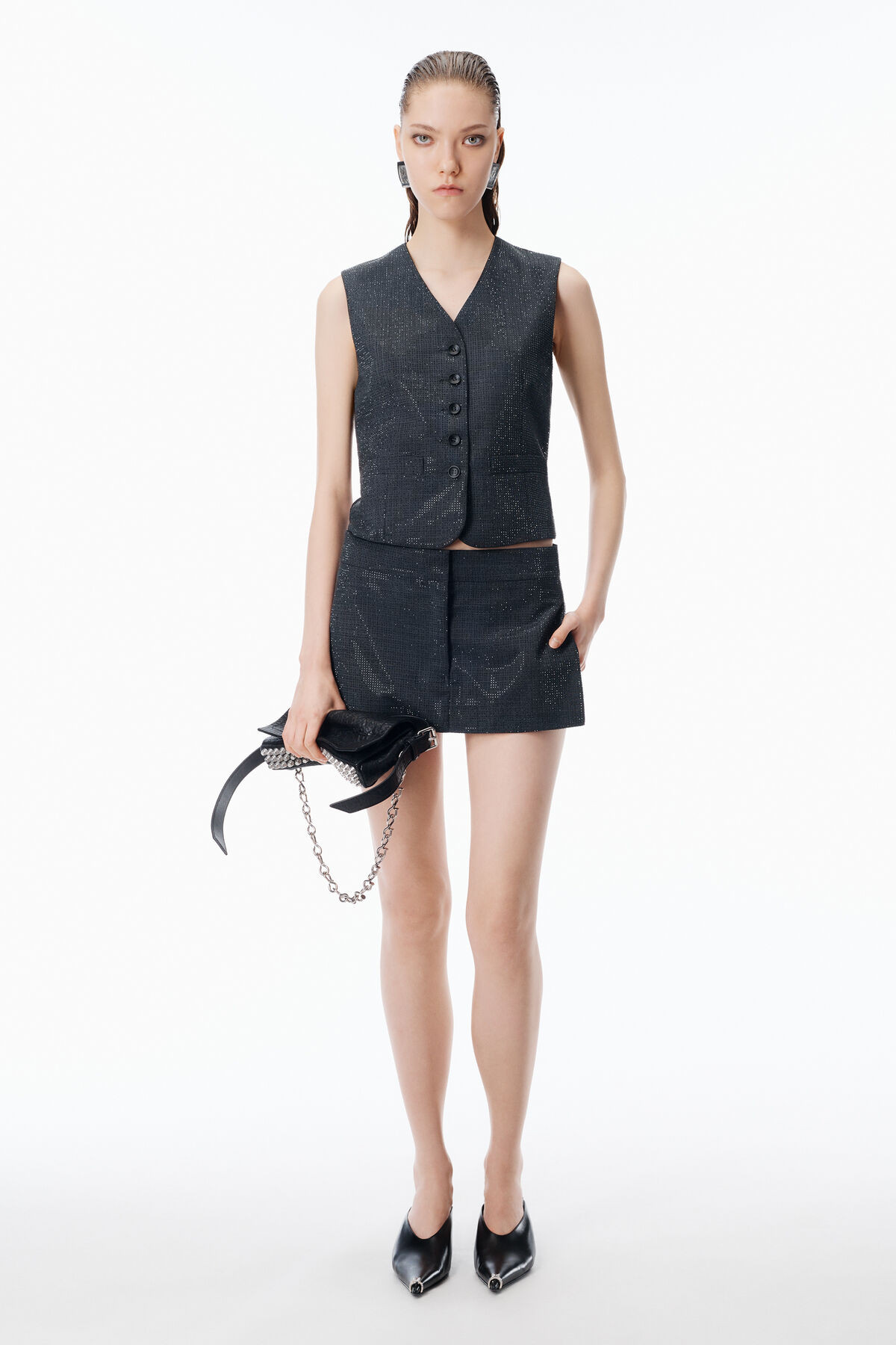 Crystal Hotfix Skort in Wool Mohair | Alexander Wang US
