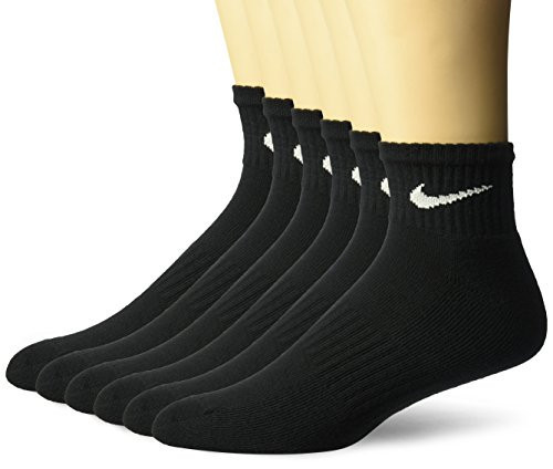 NIKE Unisex Performance Cushion Quarter Socks with Band (6 Pairs), Black/White, Medium | Amazon (US)