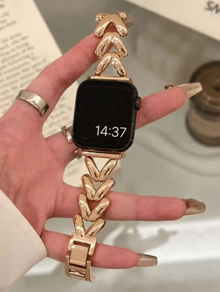 1pc Watch Band Men Women Rose Gold Luxury Metal Bracelet Chain Strap Compatible With Apple Watch ... | SHEIN
