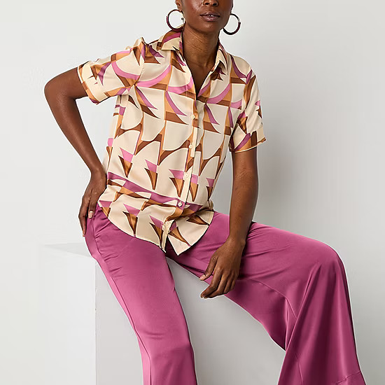 Worthington Womens Short Sleeve Regular Fit Button-Down Shirt | JCPenney