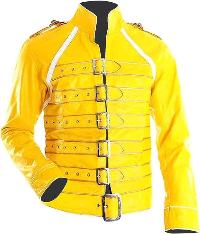 Women/Men Yellow Pop Rock Star Concert Belted Cosplay Costume Leather Jacket Faux/Real | Amazon (US)