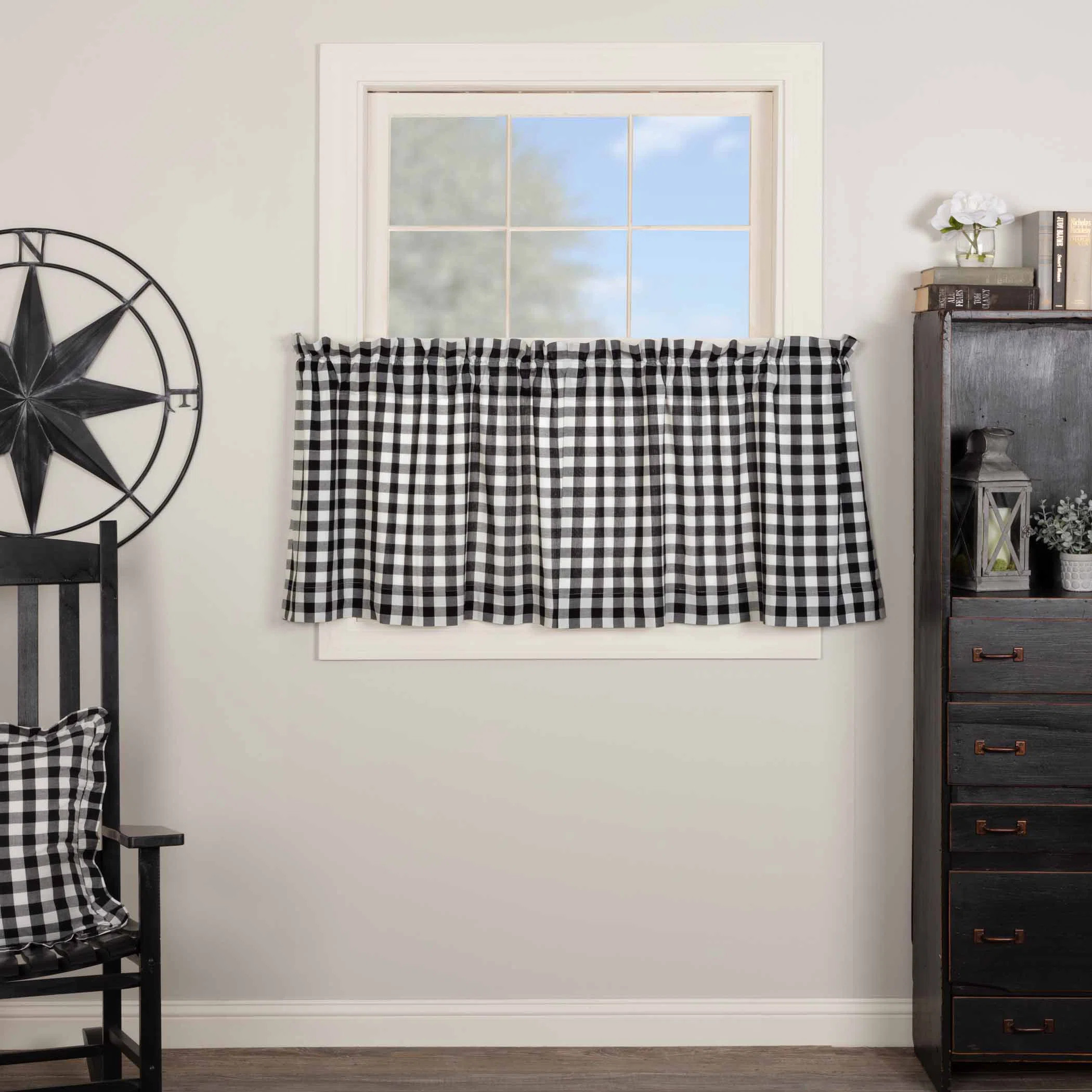 Annie Buffalo Check Plaid Cotton Ruffled Cafe Curtain (Set of 2) | Wayfair North America