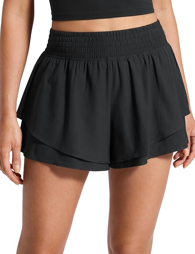 CRZ YOGA Drapey Double Ruffles Athletic Shorts for Women 2.5" - High Waisted Flowy Tennis Workout... | Amazon (US)