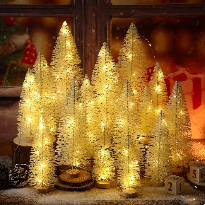 16 Pcs Artificial Mini Christmas Trees with String Lights 5.9-11.8 Inch Small Bottle Brush Trees ... | Amazon (US)