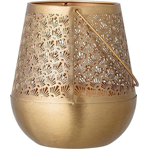 Bloomingville Metal Punched Lantern with Handle, Brass Finish Candle Holder | Amazon (US)