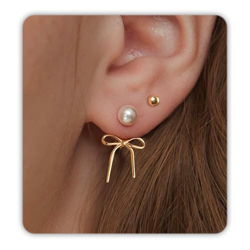 Smilebelle Bow Earrings for Women, 2 Pairs Pearl Earrings Set Gold Bow Earrings for Women Trendy Pearl Hoop Earrings Twist Rope Bows Pearl Dangle Earrings Studs Jewelry Gifts for Women | Amazon (US)