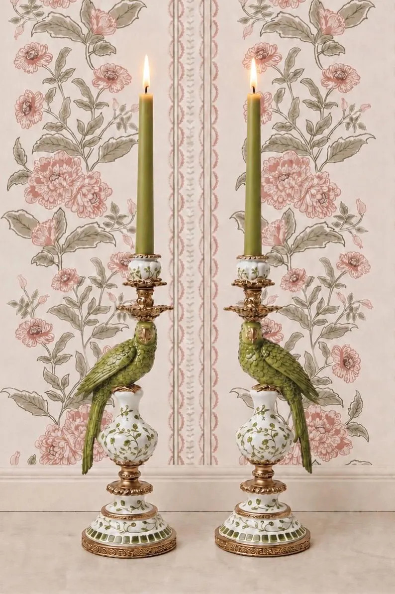 Palm Royale Green Parrot Candle Holder Pair, Bird Candlestick, Hollywood Regency, Glam Decor, Lux... | Etsy (Global)