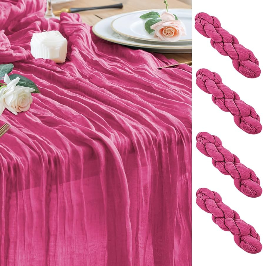 Wokceer Cheesecloth Table Runner 4Pack 10FT Deep Pink Boho Gauze Cheese Cloth Table Runner for Pa... | Amazon (US)