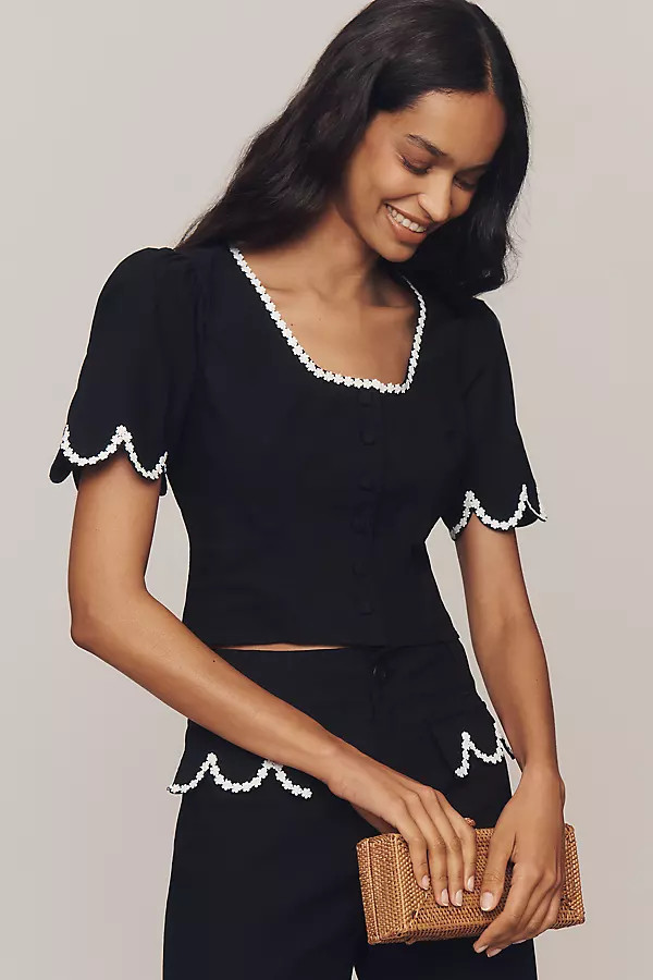 Maeve Scoop-Neck Lace-Trim Blouse | Anthropologie (US)